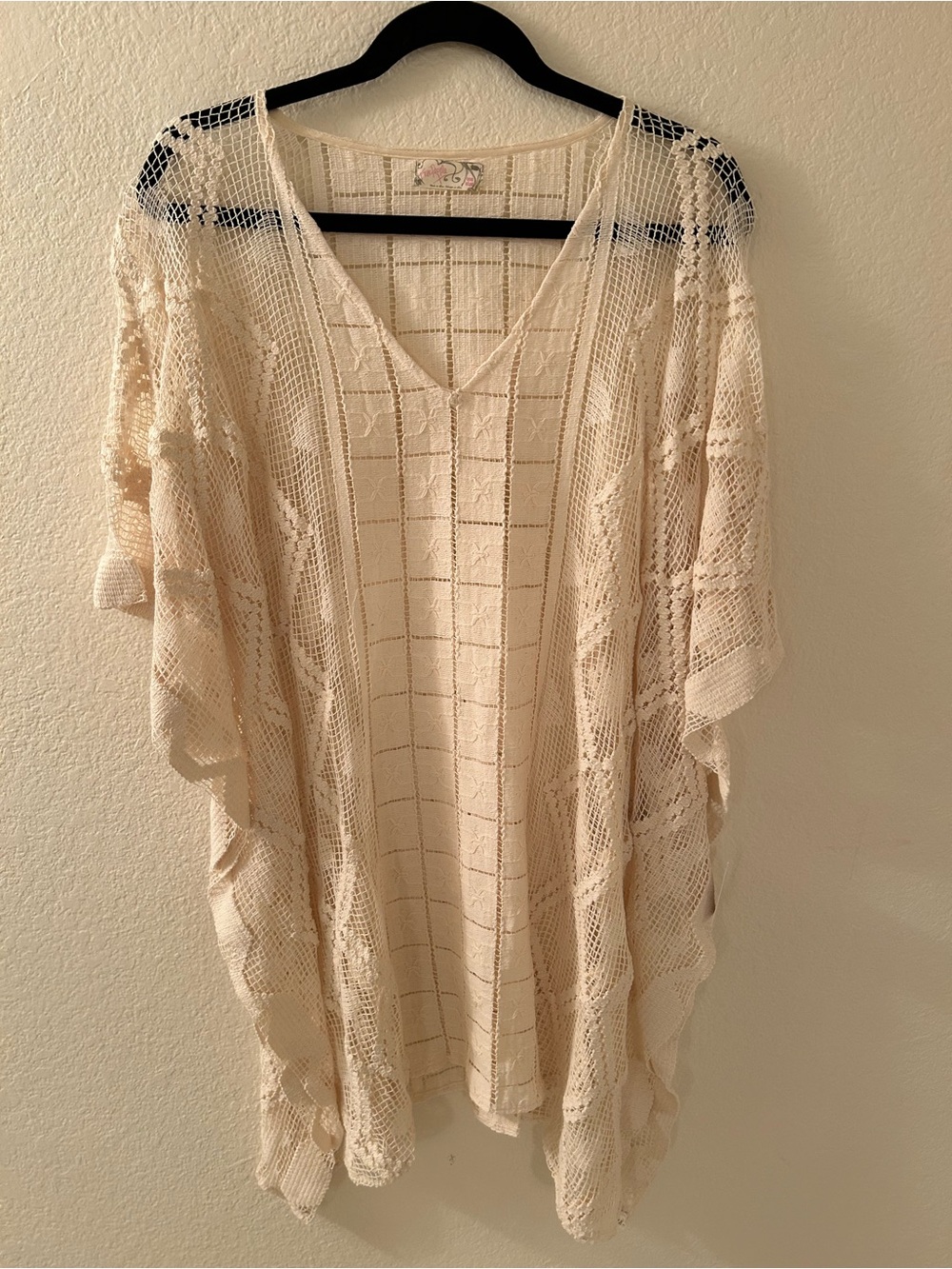 Free People Cream Crochet Open-Knit Tunic